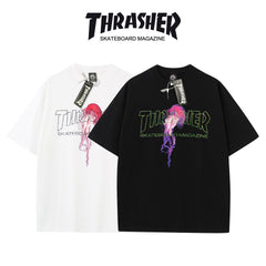 Thrasher New Summer Casual T-Shirt with Flame and Jellyfish Design.