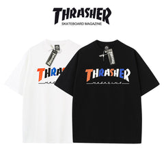 Thrasher 2026 Summer New Collection Round Neck Flame Short Sleeve Casual Loose-Fit Unisex Sports T-shirt