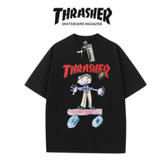 Thrasher Skateboard Logo Printed Loose Comfortable Summer T-Shirt.