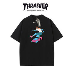 Thrasher Skateboarder Flame Graphic Oversized Cotton T-Shirt.