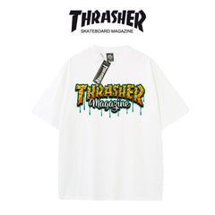 Thrasher Dripping Graffiti Flame Oversized Cotton T-Shirt.