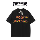 Thrasher Fire Skater Print Black Loose Fit Short Sleeve T-Shirt | Vintage Skate Streetwear.