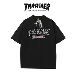 Thrasher Magazine Splatter Logo Loose Casual Summer T-Shirt - Unisex Streetwear.