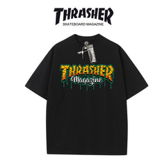 Thrasher Dripping Graffiti Flame Oversized Cotton T-Shirt.