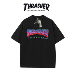 Thrasher Magazine Bold Color Logo Loose Casual Cotton Tee - Unisex Street Fashion.