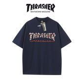 Thrasher Pattern Graphic Loose Fit Cotton Tee - Unisex Street Fashion Skateboard Brand.