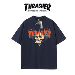 Thrasher Flaming Skull Logo Black Loose Fit Short Sleeve T-Shirt | Dark Street Skatewear.