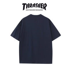 Thrasher Pattern Graphic Loose Fit Cotton Tee - Unisex Street Fashion Skateboard Brand.