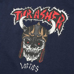 Thrasher Horned Skull Print Black Loose Fit Short Sleeve T-Shirt | Dark Streetwear Skate.