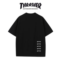 Thrasher Burning Skater Logo Loose Fit Cotton Tee - Unisex Street Fashion Skateboard Brand.