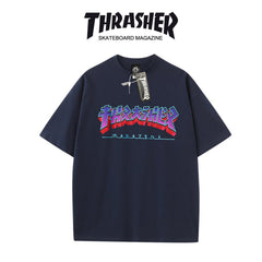 Thrasher Magazine Bold Color Logo Loose Casual Cotton Tee - Unisex Street Fashion.