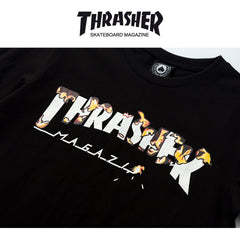 Thrasher Magazine Splatter Logo Loose Casual Summer T-Shirt - Unisex Streetwear.