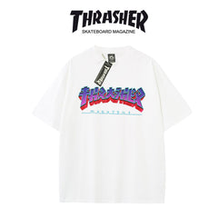 Thrasher Magazine Bold Color Logo Loose Casual Cotton Tee - Unisex Street Fashion.