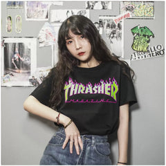 Thrasher US-edition new summer loose-fit casual T-shirt with flame graphic.