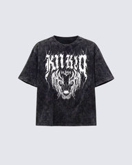 American Retro Distressed Skull Print T-Shirt