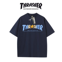 Thrasher Revista Print Loose Fit Cotton Tee - Unisex Street Fashion Skateboard Brand.