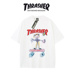 Thrasher Skateboard Logo Printed Loose Comfortable Summer T-Shirt.