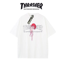 Thrasher New Summer Casual T-Shirt with Flame and Jellyfish Design.