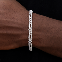 Diamond Figaro Bracelet in White Gold- 6mm