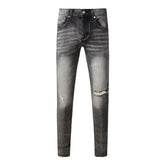 Men Classic Streetwear Jeans Distressed Grey Ripped Skinny Fit 9103