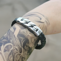 Braided Leather & Steel Bracelet
