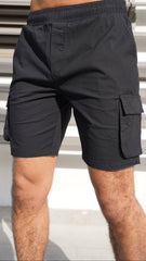 Capo Utility Cotton Cargo Shorts - Black