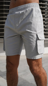 Capo Utility Cotton Cargo Shorts - Light Grey