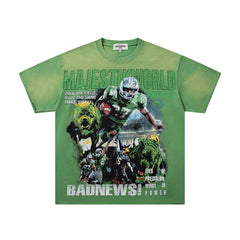 Majestik “Badnews / Own The Field” Vintage Wash Tee(Green)