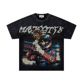 Majestik “Victory Lap” Racing Skeleton Rhinestone Vintage Tee(Black)