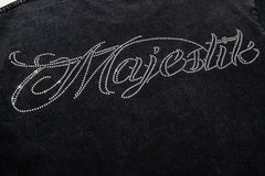 Majestik “Victory Lap” Racing Skeleton Rhinestone Vintage Tee(Black)