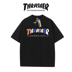 Thrasher 2026 Summer New Collection Round Neck Flame Short Sleeve Casual Loose-Fit Unisex Sports T-shirt