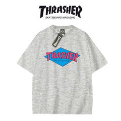Thrasher Flame Skater Logo Oversized Round Neck Comfort T-Shirt - Men Women Summer Casual.