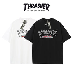 Thrasher Magazine Splatter Logo Loose Casual Summer T-Shirt - Unisex Streetwear.