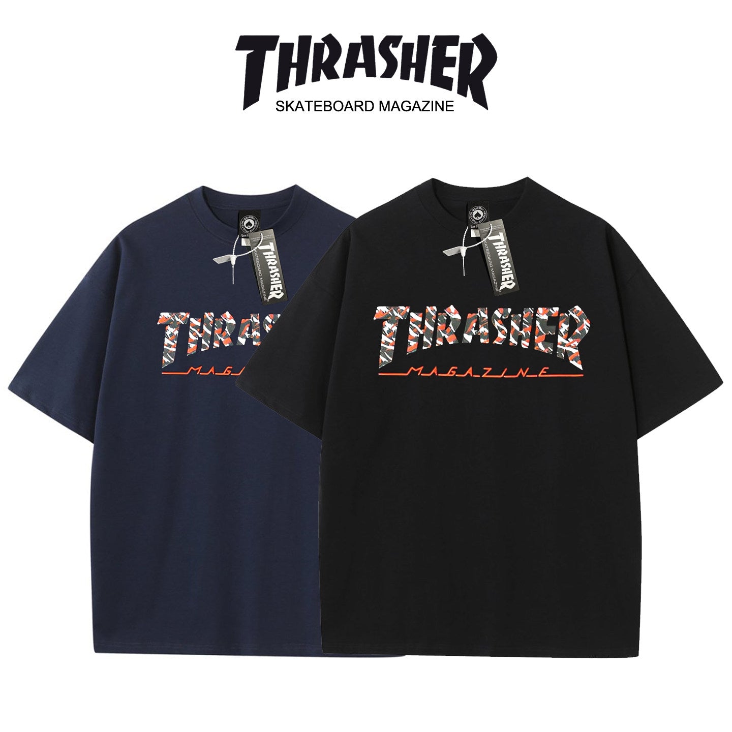 Thrasher Pattern Graphic Loose Fit Cotton Tee - Unisex Street Fashion Skateboard Brand.