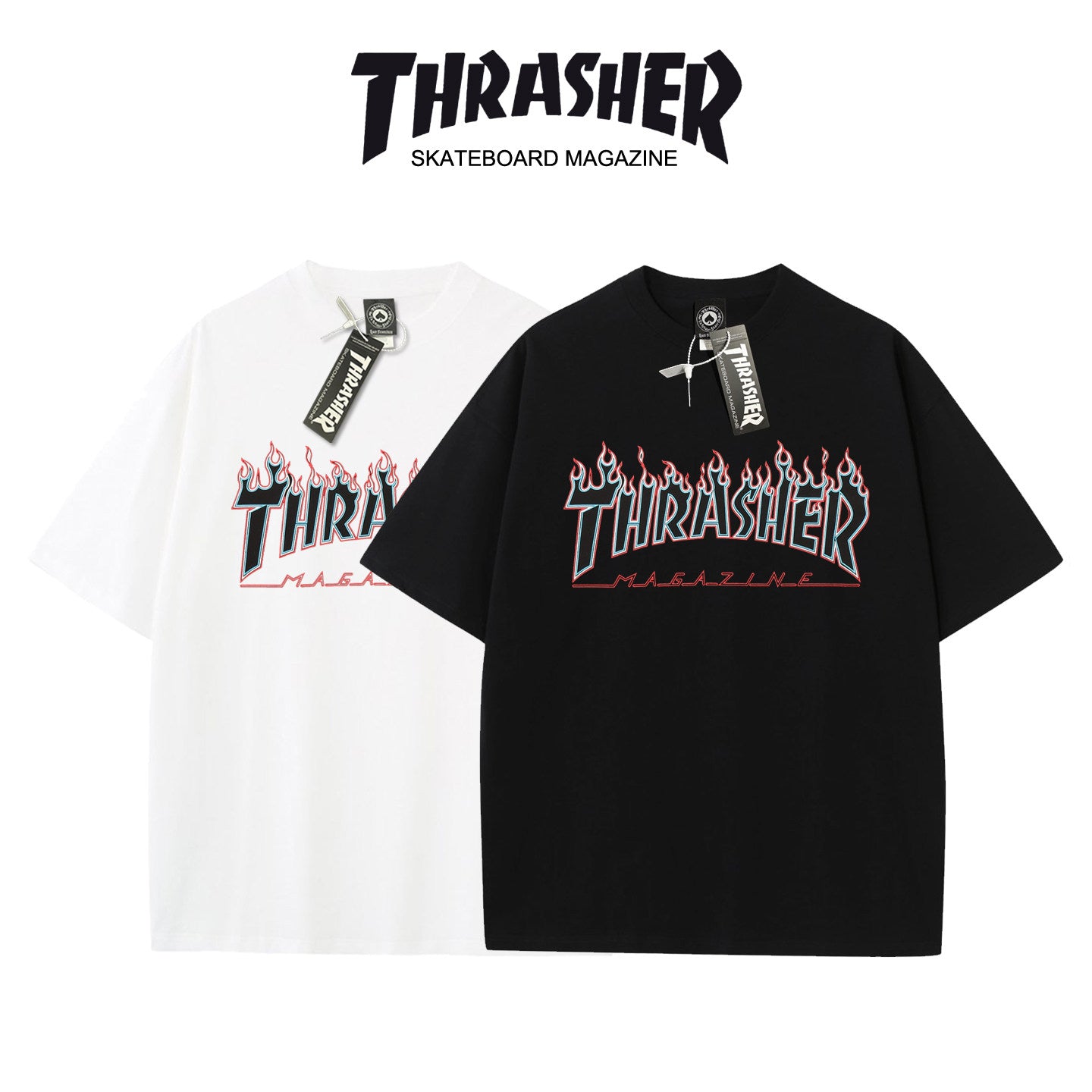 Thrasher Skateboard Logo Printed Loose Comfortable Summer T-Shirt.