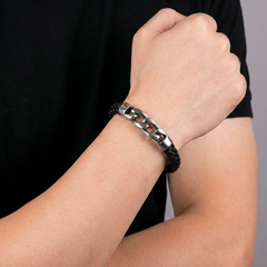 Braided Leather & Steel Bracelet