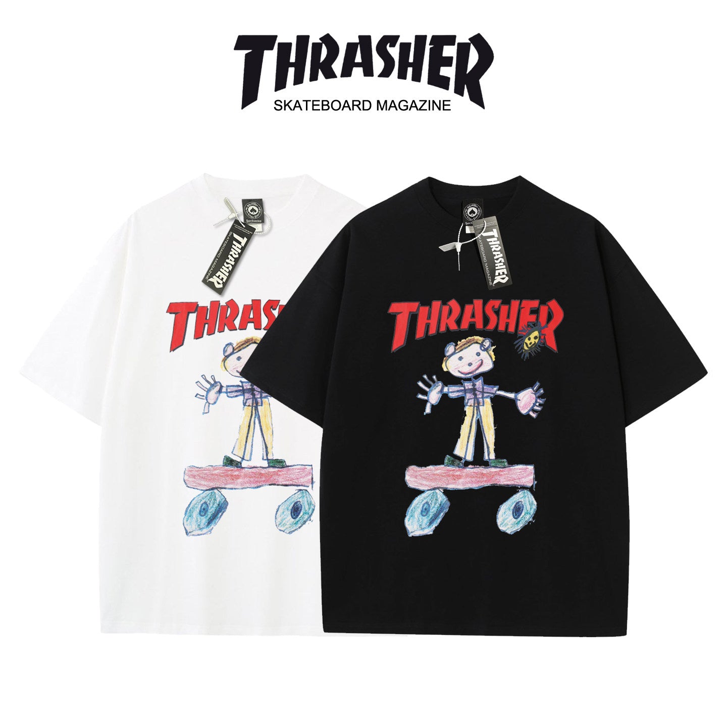 Thrasher Skateboard Logo Printed Loose Comfortable Summer T-Shirt.
