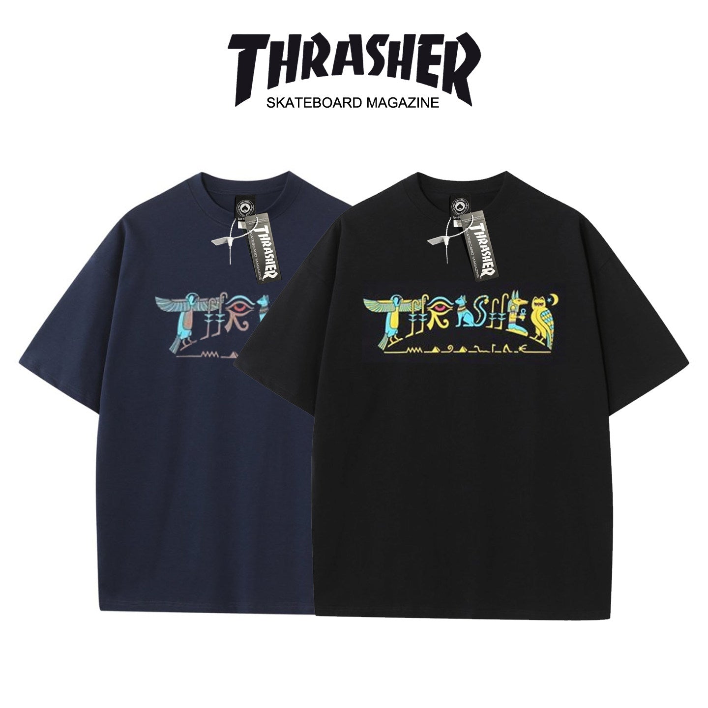 Thrasher Colorful Abstract Flame Logo Black Loose Fit Short Sleeve T-Shirt | Street Skatewear.