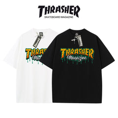Thrasher Dripping Graffiti Flame Oversized Cotton T-Shirt.