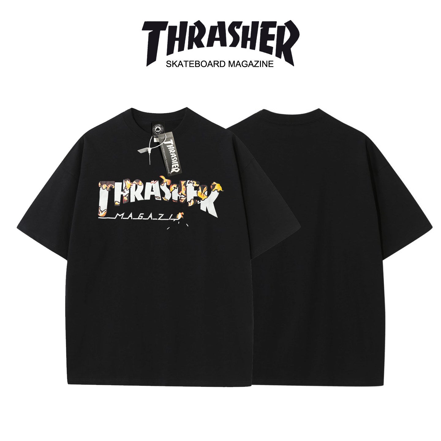 Thrasher Magazine Splatter Logo Loose Casual Summer T-Shirt - Unisex Streetwear.