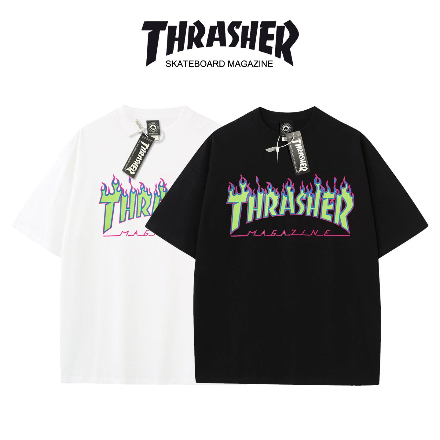 Thrasher US-edition new summer loose-fit casual T-shirt with flame graphic.