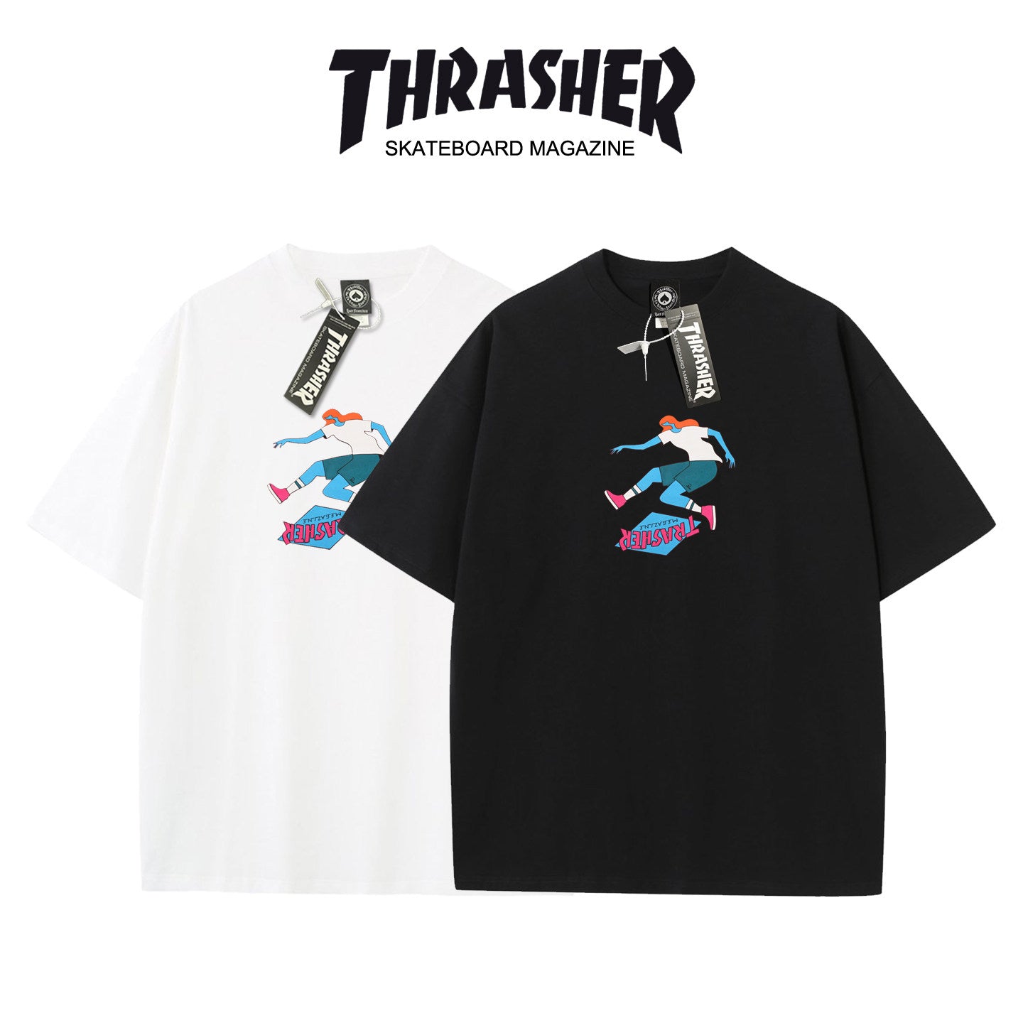 Thrasher Skateboarder Flame Graphic Oversized Cotton T-Shirt.