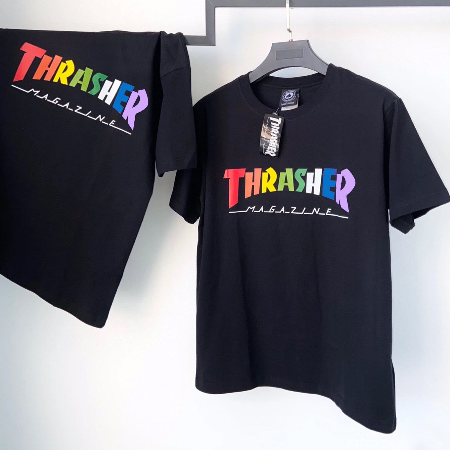 Thrasher Rainbow Flame Logo Oversized Cotton T-Shirt.