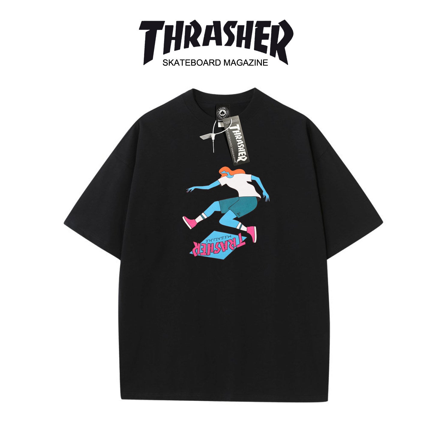 Thrasher Skateboarder Flame Graphic Oversized Cotton T-Shirt.