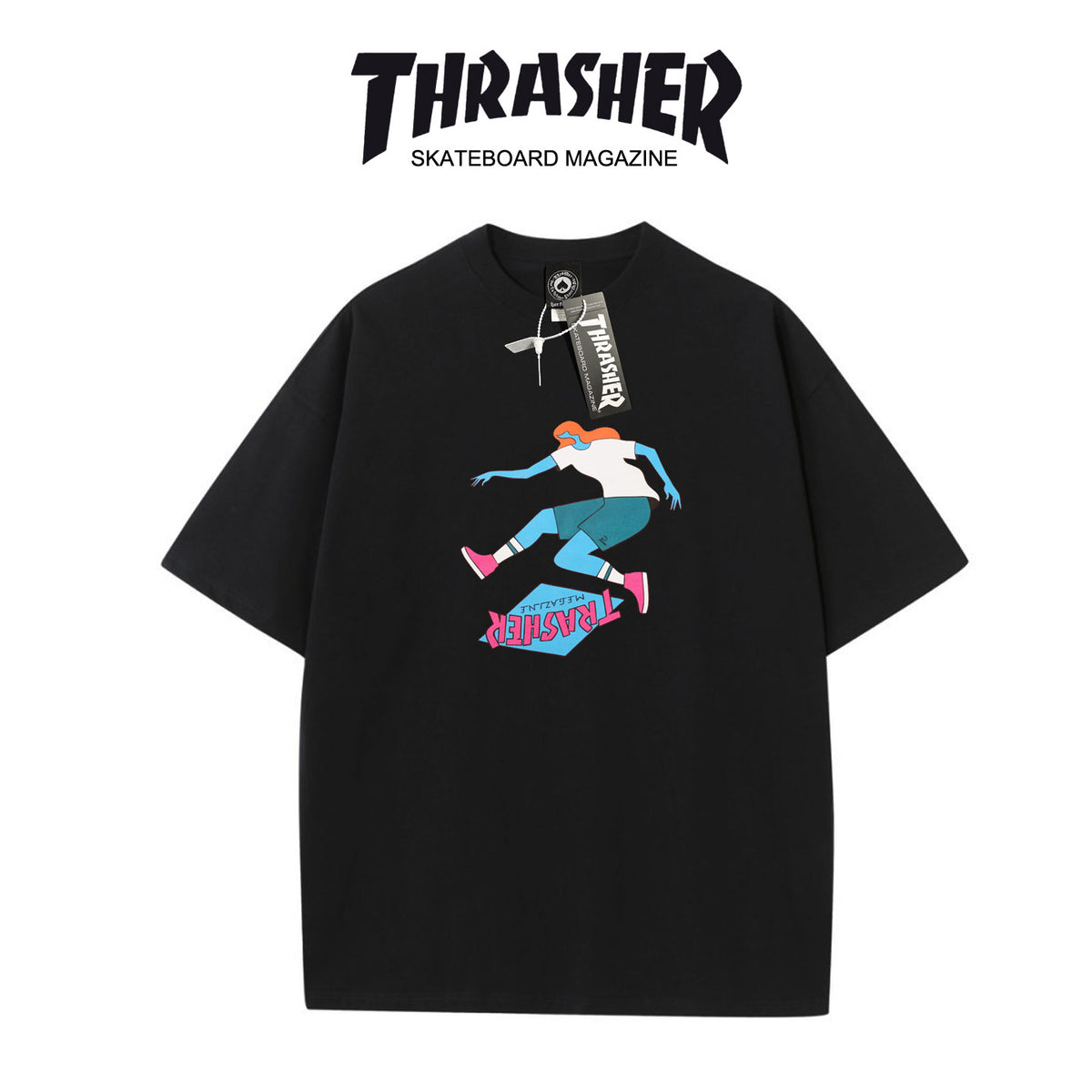 Thrasher Skateboarder Flame Graphic Oversized Cotton T-Shirt.