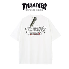 Thrasher Magazine Splatter Logo Loose Casual Summer T-Shirt - Unisex Streetwear.