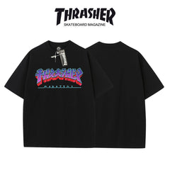 Thrasher Magazine Bold Color Logo Loose Casual Cotton Tee - Unisex Street Fashion.