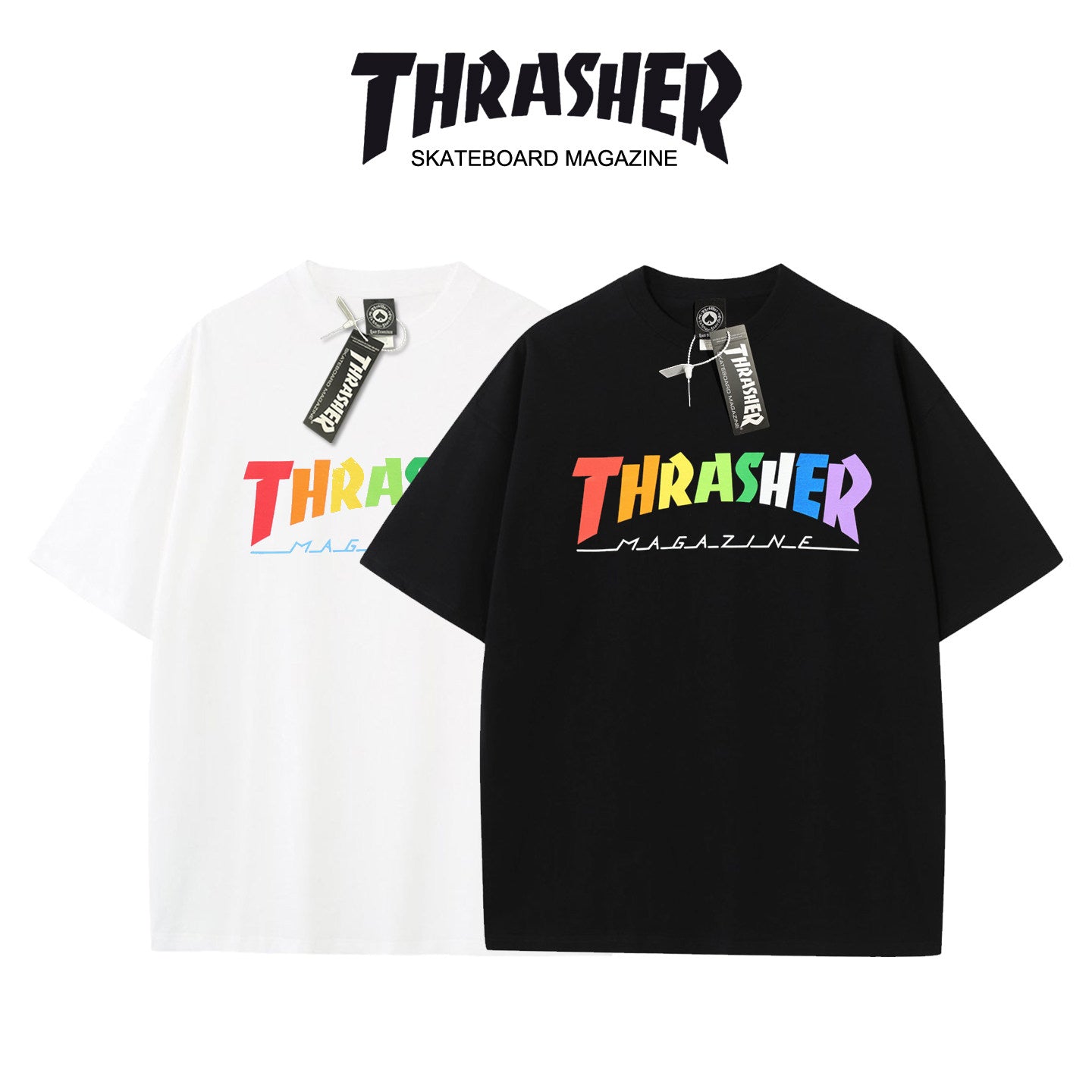 Thrasher Rainbow Flame Logo Oversized Cotton T-Shirt.