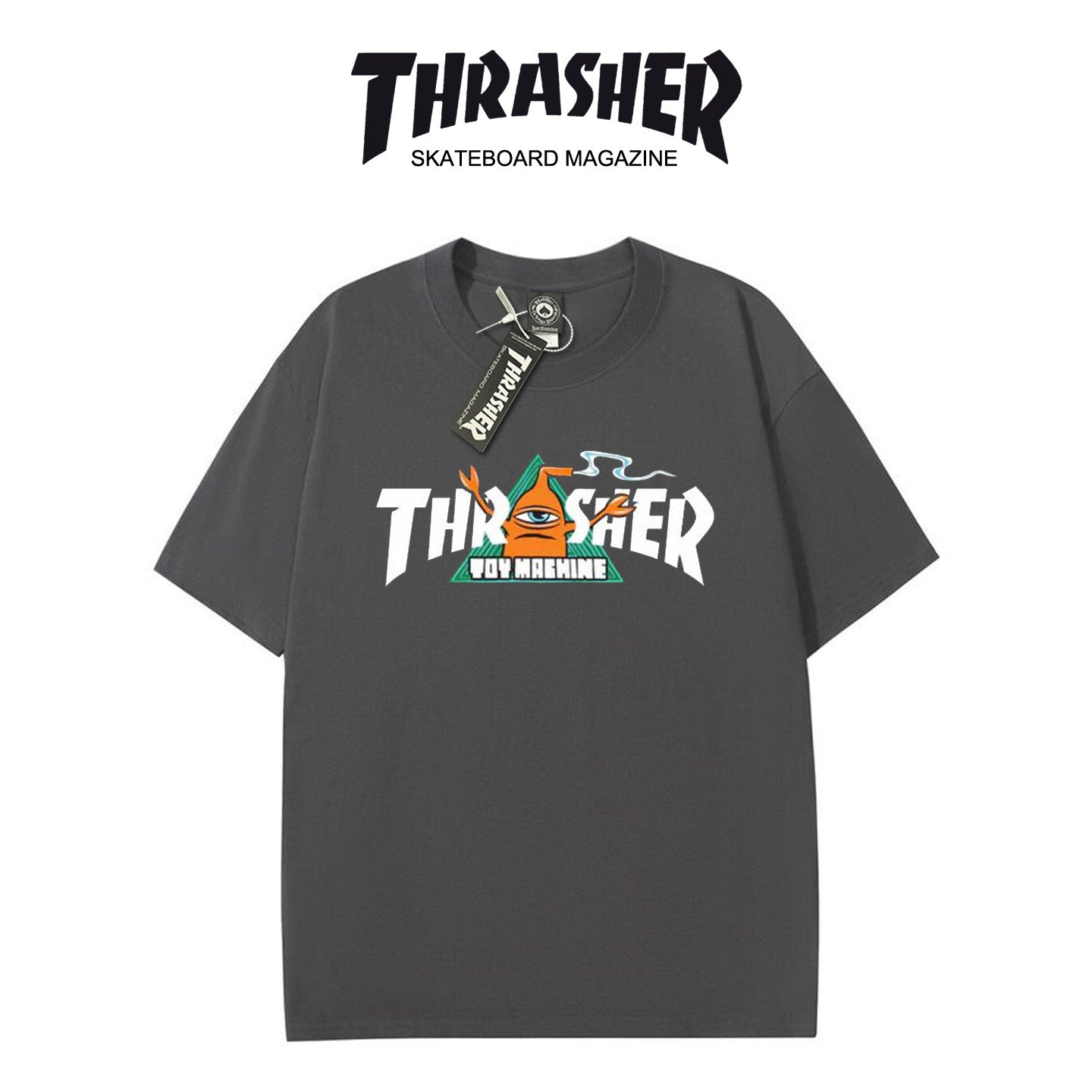 Thrasher VOY MACHINE Loose Fit Cotton Tee - Unisex Street Fashion Skateboard Brand.