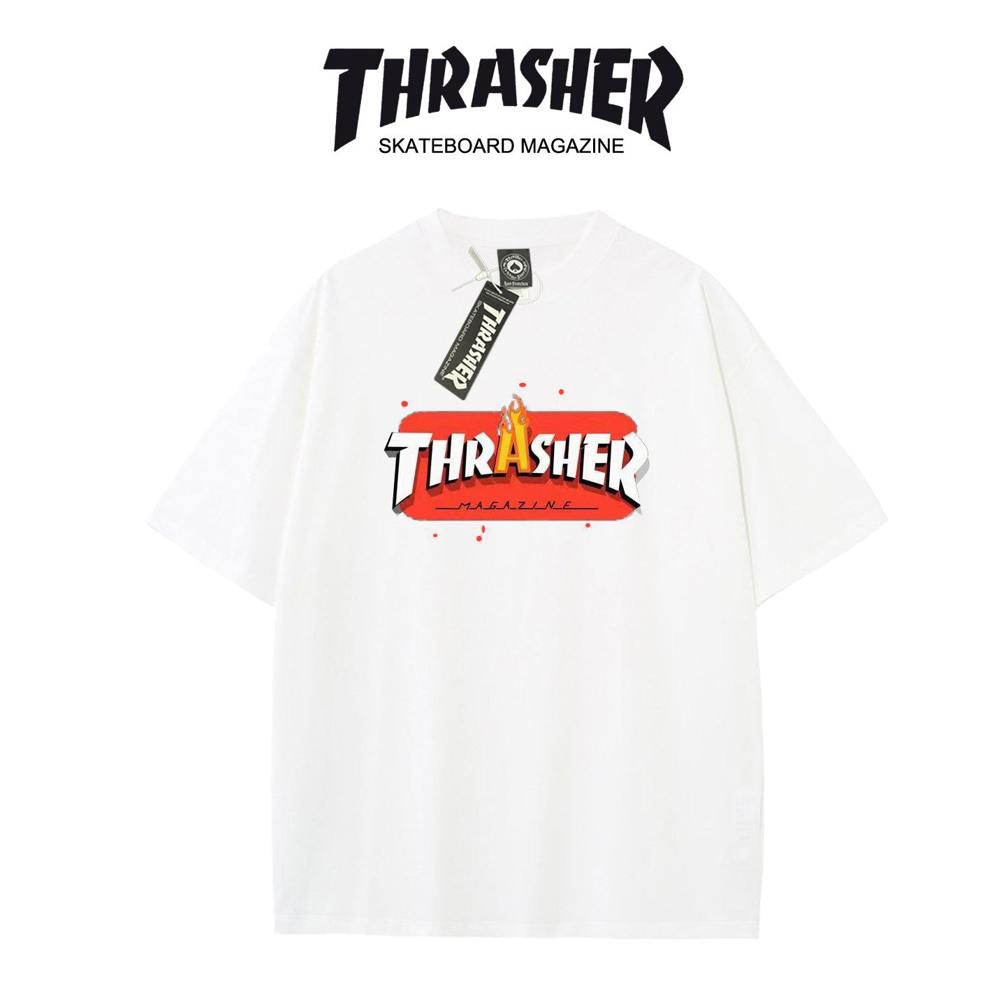 Thrasher Flame Logo Oversized Cotton T-Shirt.